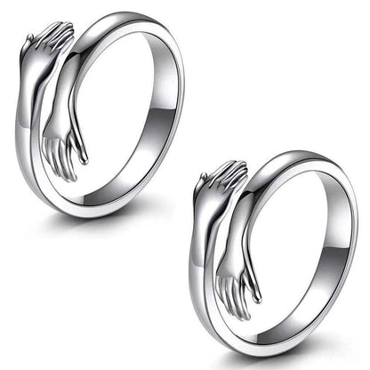 AVR JEWELS Pack of 2 Special For Couple Silver Plated Friendship Loved Ones Hug Ring