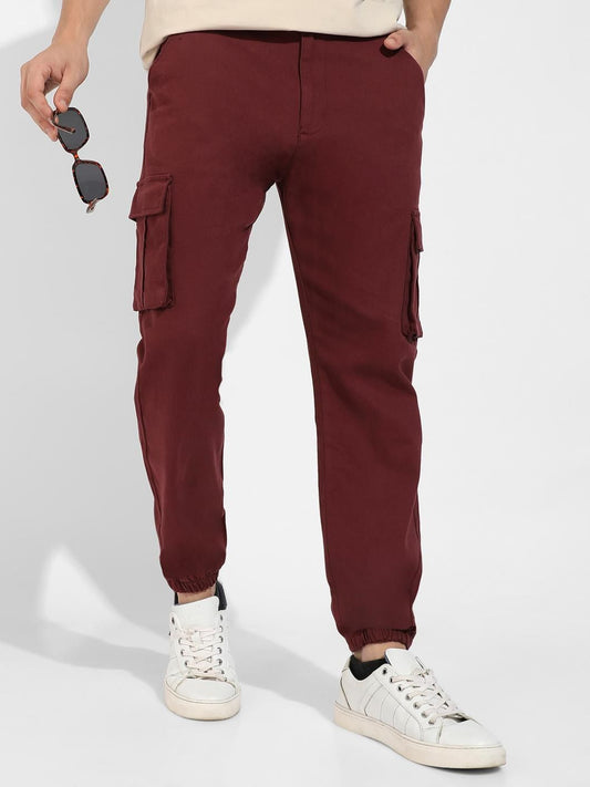 Campus Sutra Men's Poly Cotton Cuffed Hem Cargo Pant