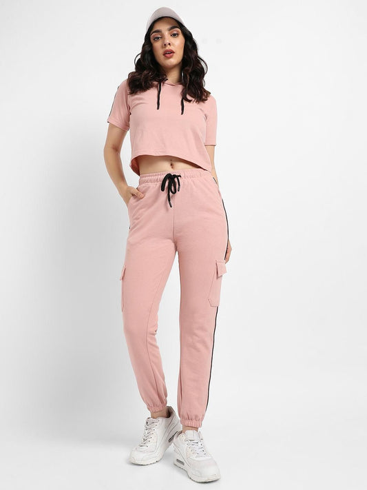Campus Sutra Women's Hooded Co-Ord Set With Contrast Piping