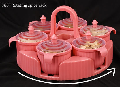 360� Degree Multipurpose Dry Fruit Box 6 pc Jar Set - PINK